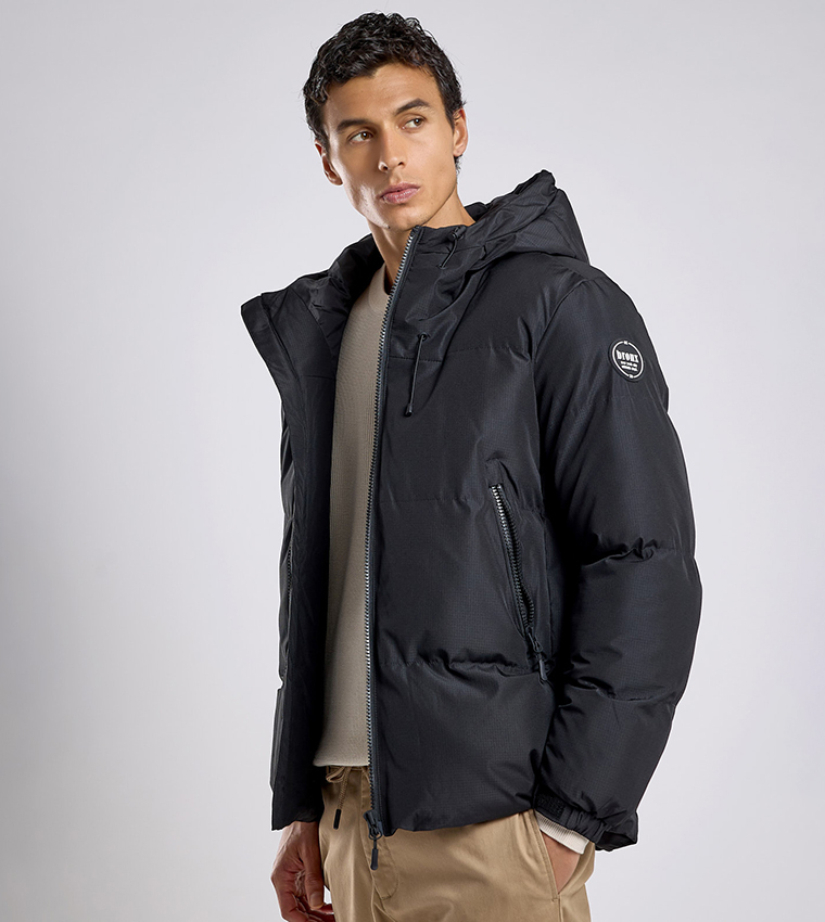 Quilted Hooded Puffer Jacket with Zipper Closure