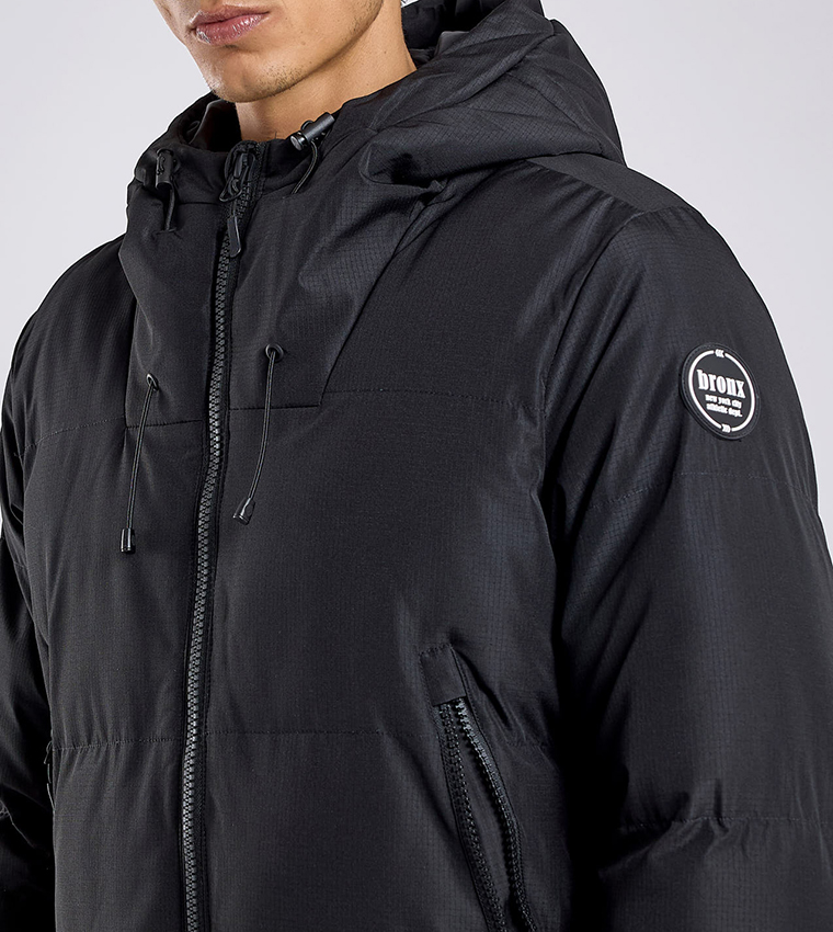 Quilted Hooded Puffer Jacket with Zipper Closure