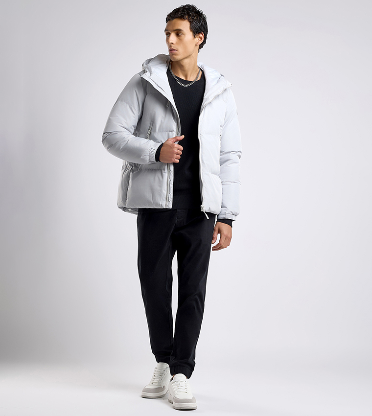 Quilted Hooded Puffer Jacket with Zipper Closure