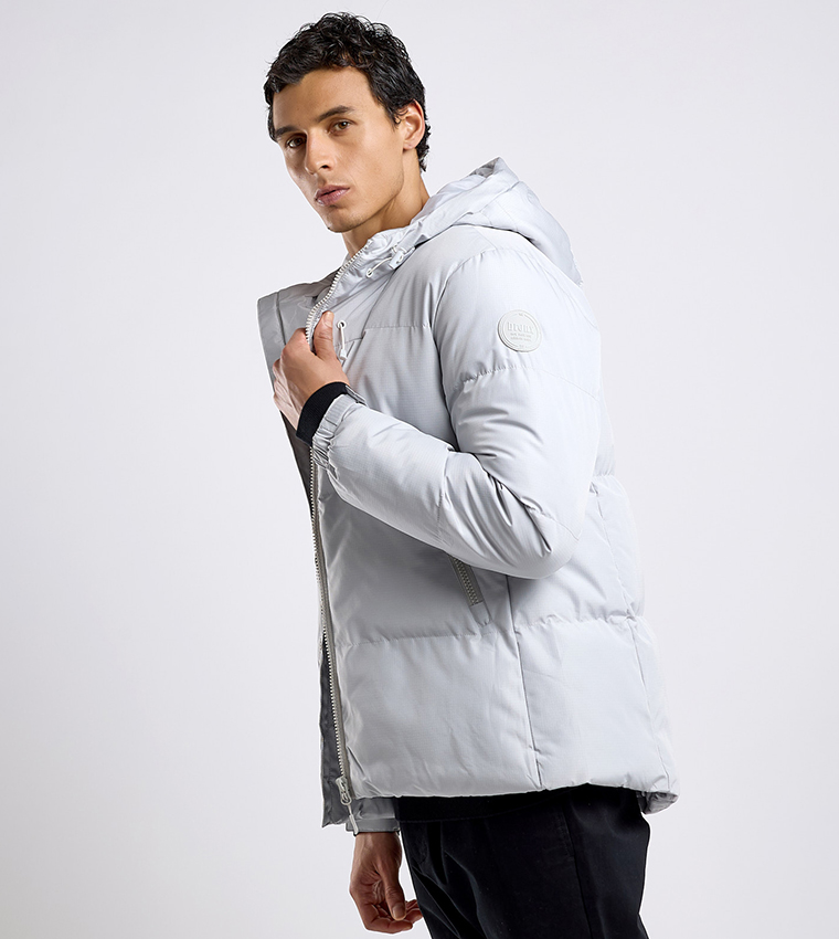 Quilted Hooded Puffer Jacket with Zipper Closure
