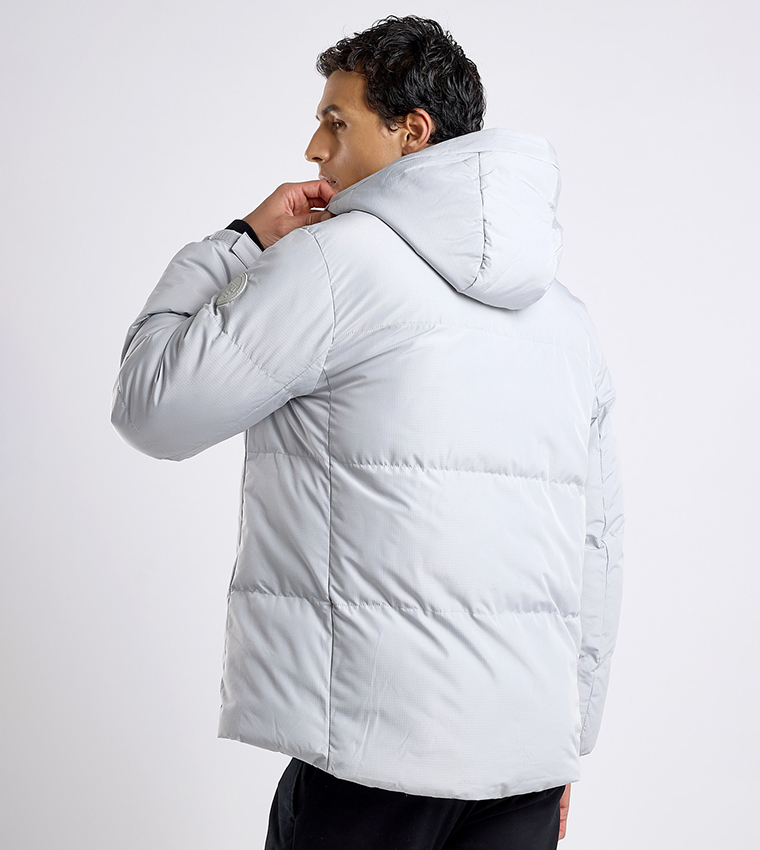 Quilted Hooded Puffer Jacket with Zipper Closure