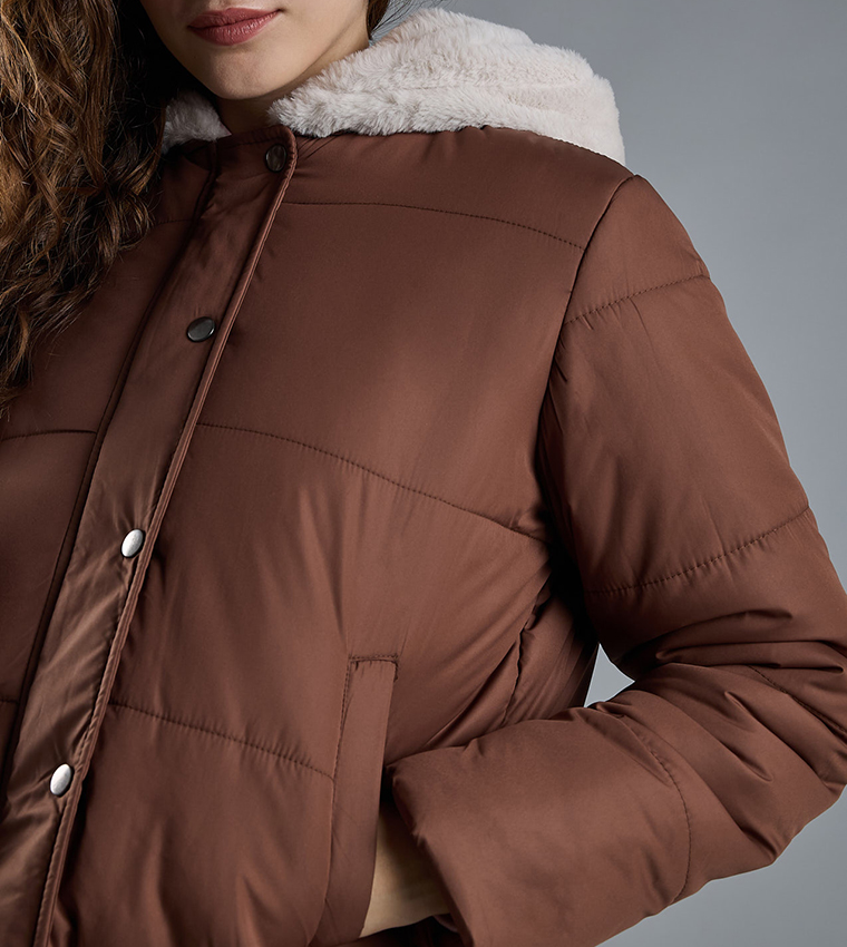 Quilted Hooded Puffer Jacket with Zipper Closure