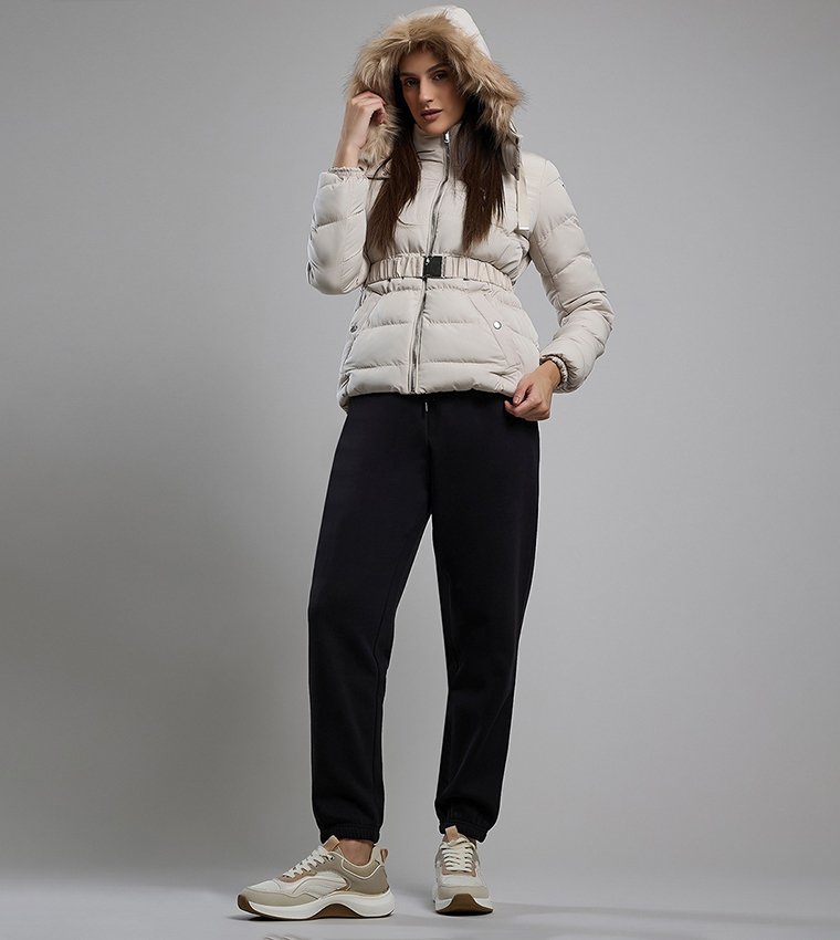 Quilted Hooded Puffer Jacket with Zipper Closure