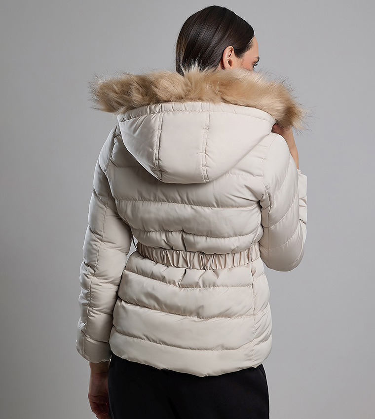 Quilted Hooded Puffer Jacket with Zipper Closure