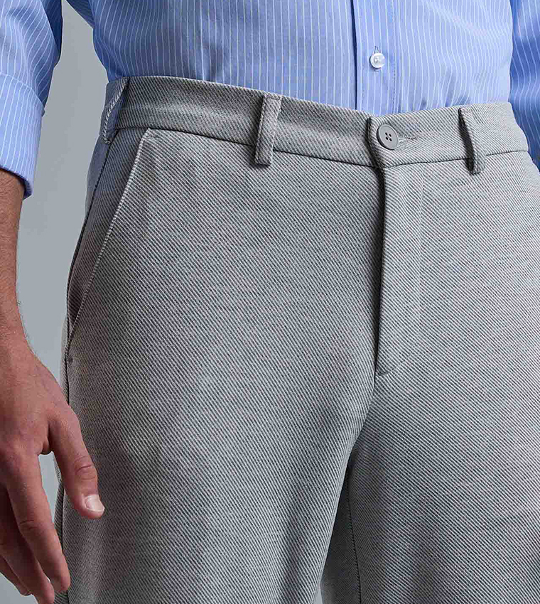 Solid Slim Fit Trousers with Button Closure