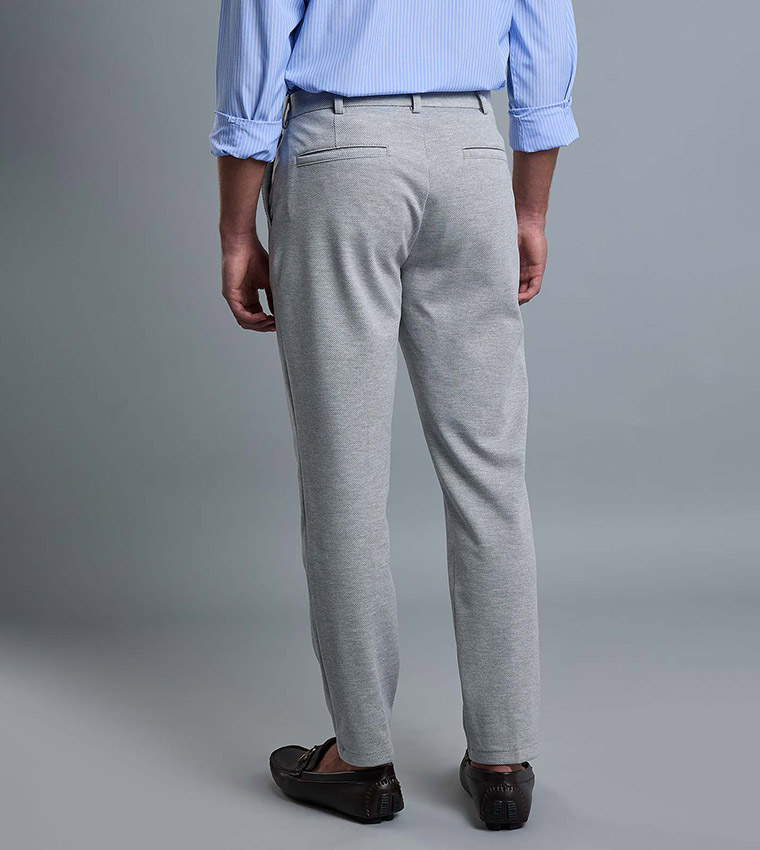 Solid Slim Fit Trousers with Button Closure