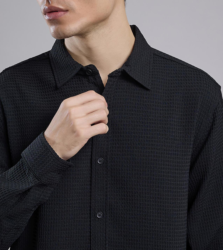Textured Shirt with Classic Collar and Long Sleeves