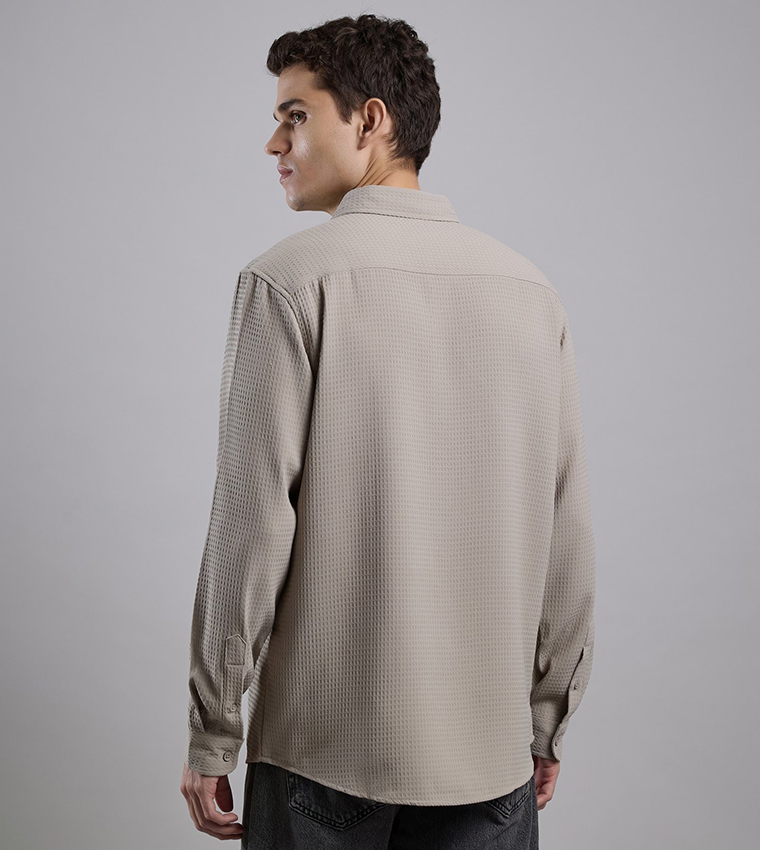 Textured Shirt with Classic Collar and Long Sleeves