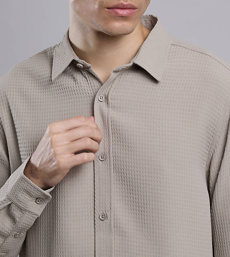 Textured Shirt with Classic Collar and Long Sleeves