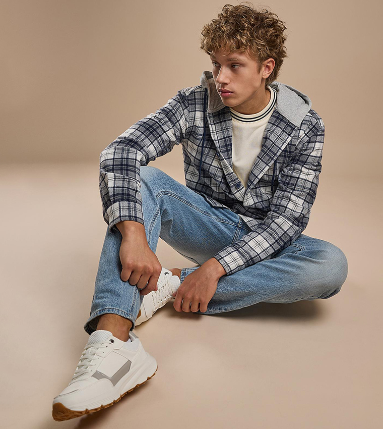 Plaid Hooded Shirt with Long Sleeves