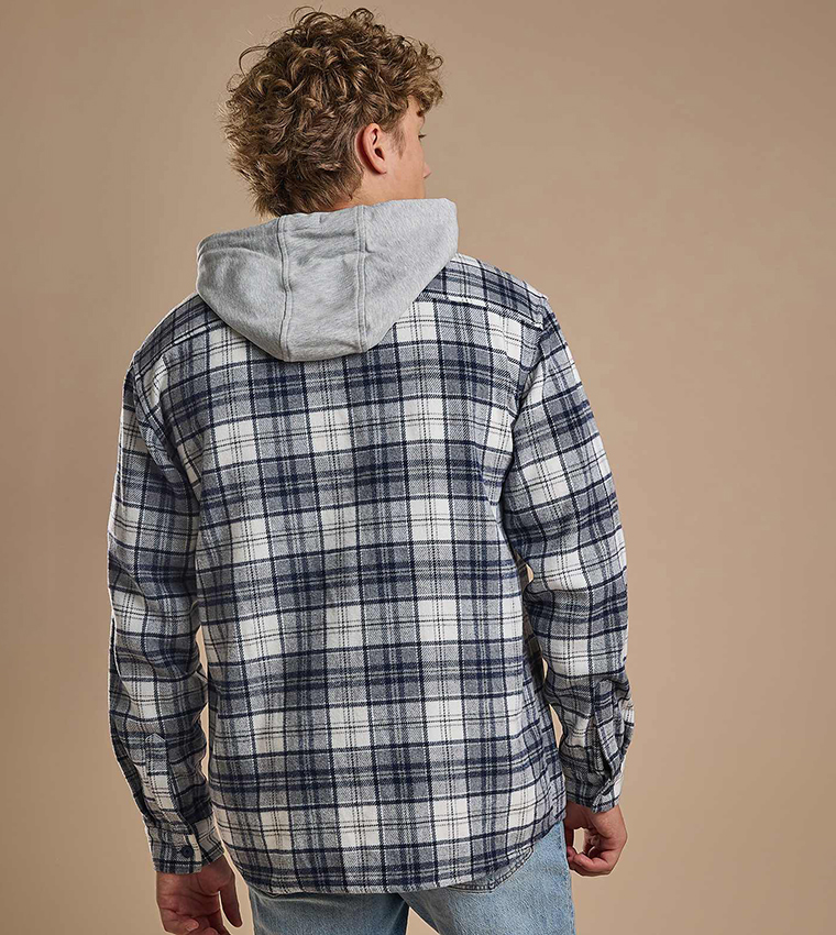 Plaid Hooded Shirt with Long Sleeves