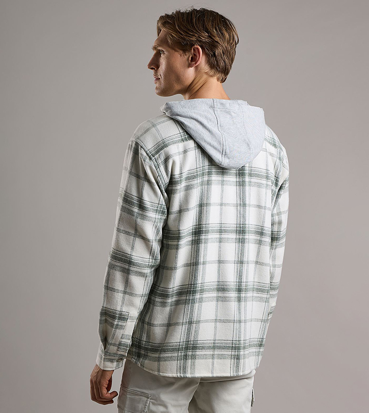 Plaid Hooded Shirt with Long Sleeves