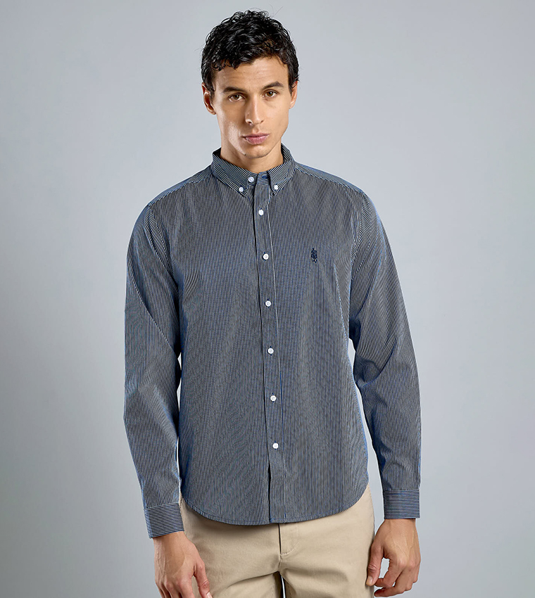 Striped Shirt with Button-Down Collar and Long Sleeves