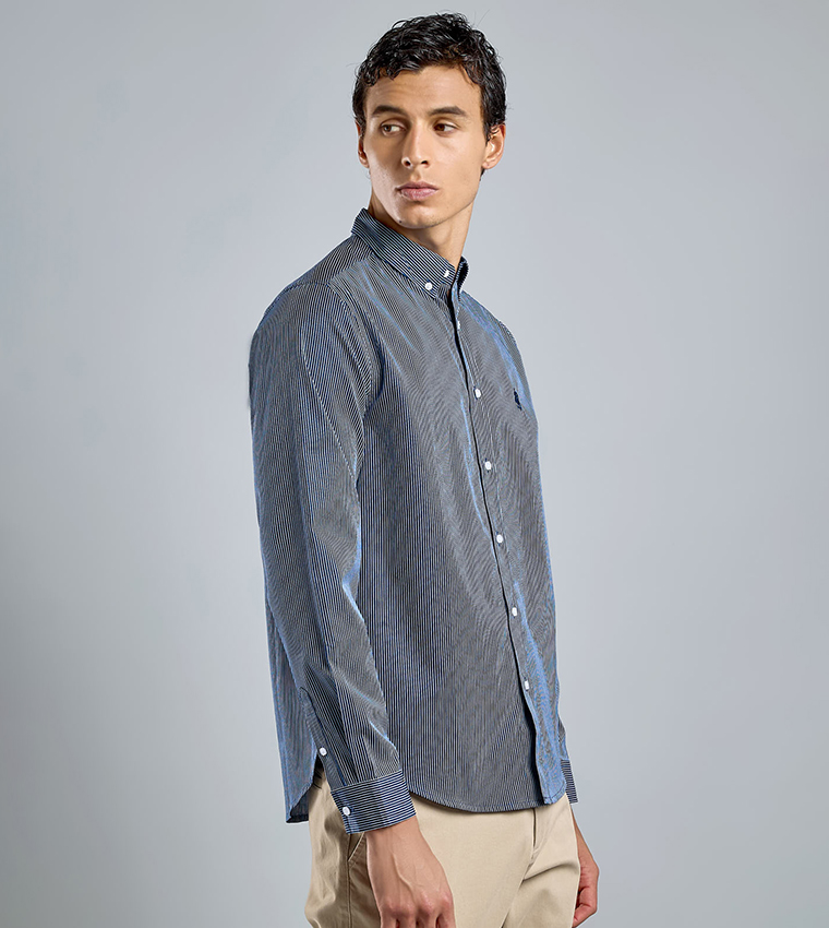 Striped Shirt with Button-Down Collar and Long Sleeves