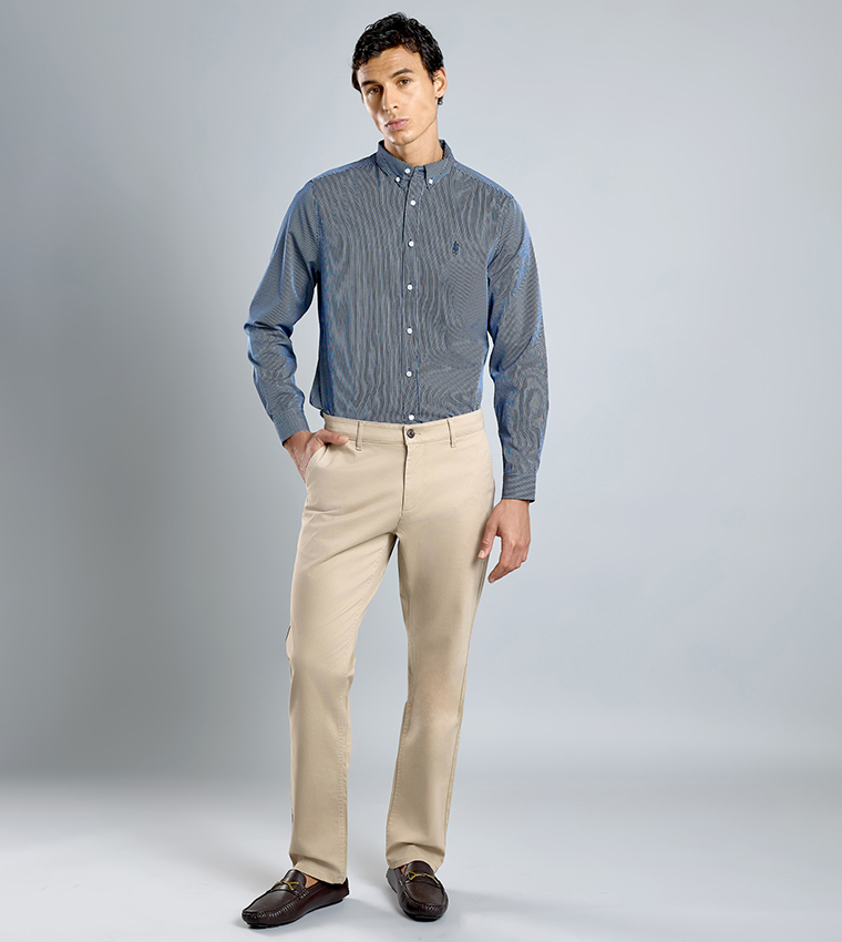 Striped Shirt with Button-Down Collar and Long Sleeves