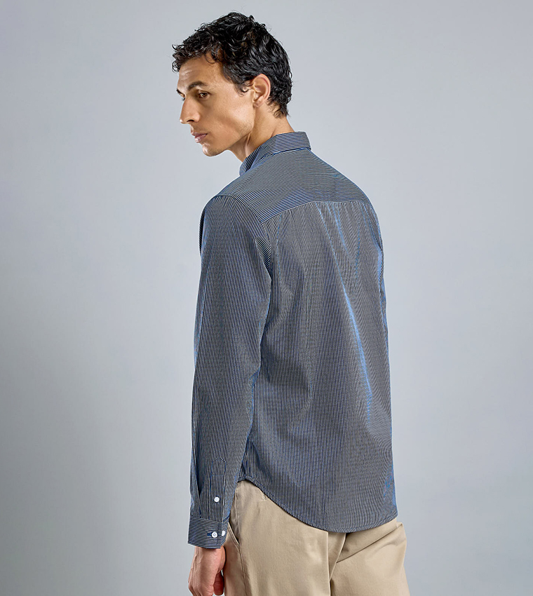 Striped Shirt with Button-Down Collar and Long Sleeves
