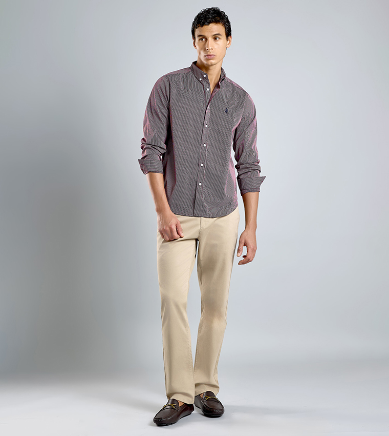 Striped Shirt with Button-Down Collar and Long Sleeves