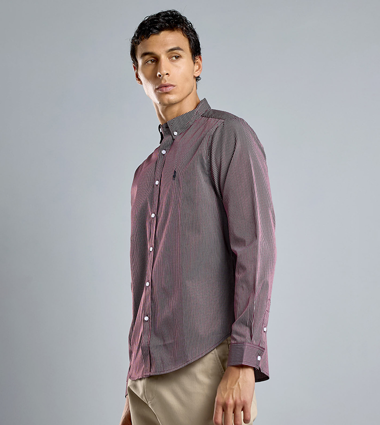 Striped Shirt with Button-Down Collar and Long Sleeves
