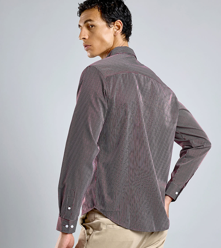 Striped Shirt with Button-Down Collar and Long Sleeves