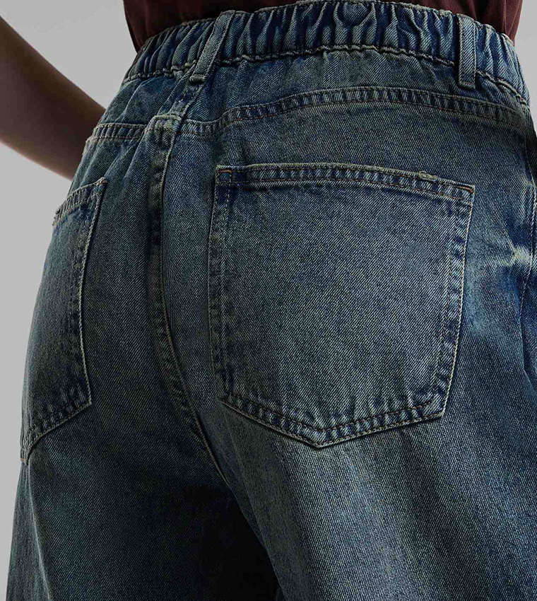 Washed Wide Leg Jeans with Button Closure