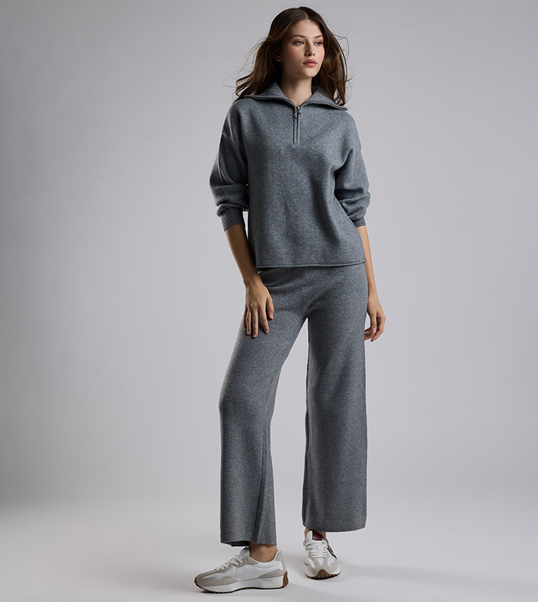 Textured Sweatshirt with High Neck and Long Sleeves
