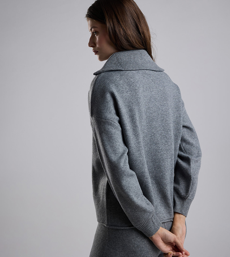Textured Sweatshirt with High Neck and Long Sleeves