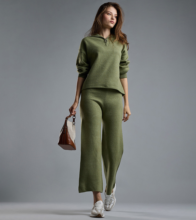 Textured Sweatshirt with High Neck and Long Sleeves