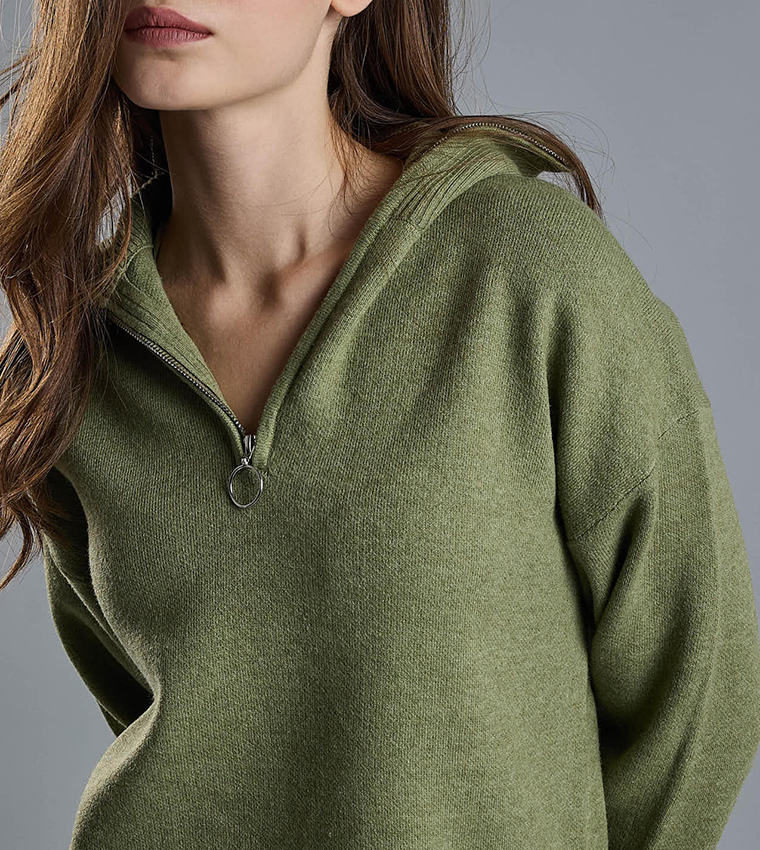 Textured Sweatshirt with High Neck and Long Sleeves
