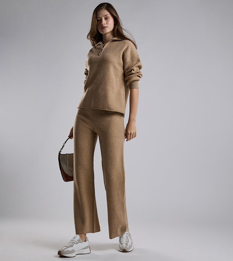 Textured Sweatshirt with High Neck and Long Sleeves