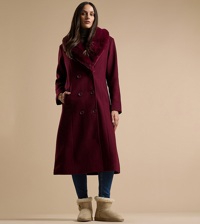 Fur Detail Overcoat with Long Sleeves
