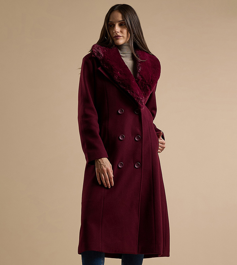 Fur Detail Overcoat with Long Sleeves