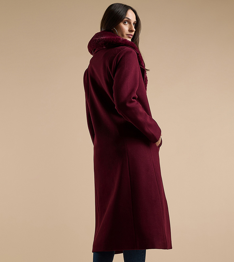 Fur Detail Overcoat with Long Sleeves