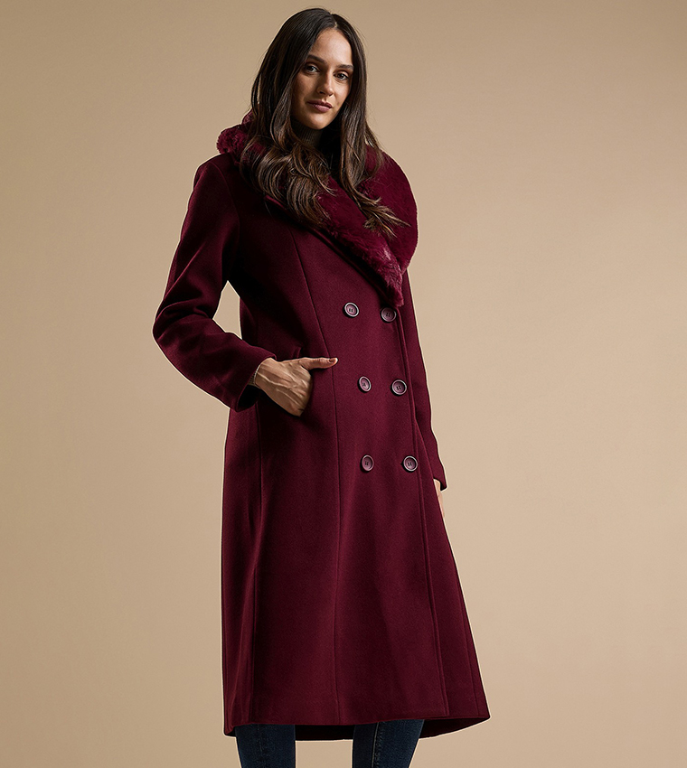 Fur Detail Overcoat with Long Sleeves