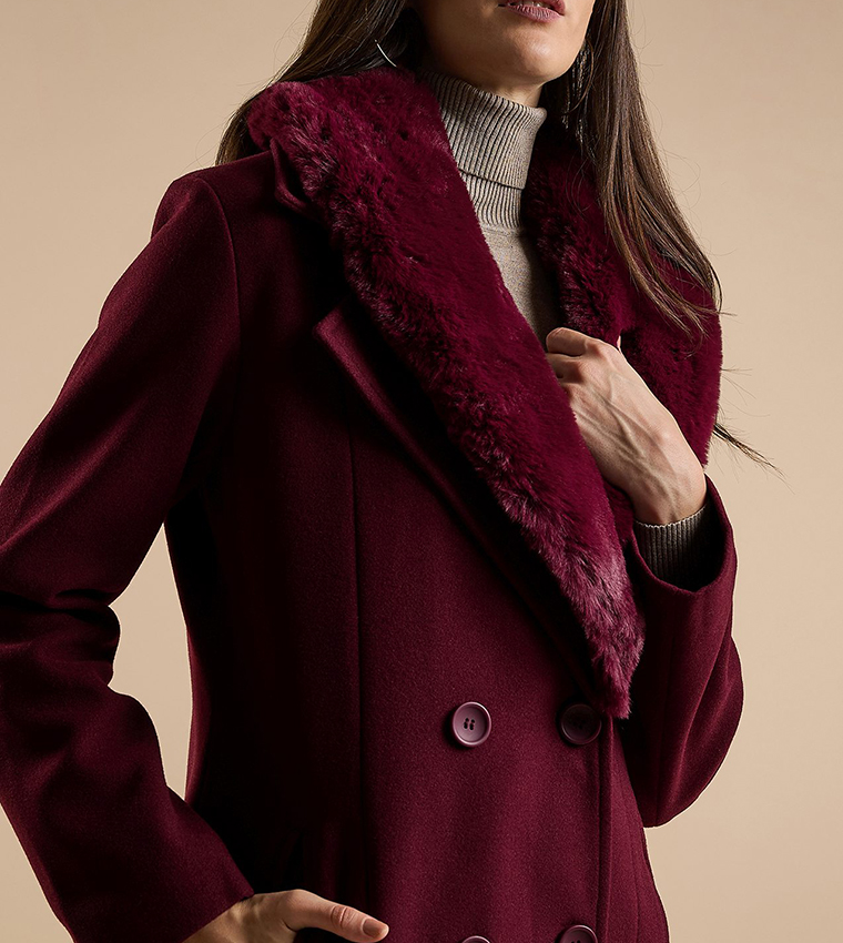 Fur Detail Overcoat with Long Sleeves