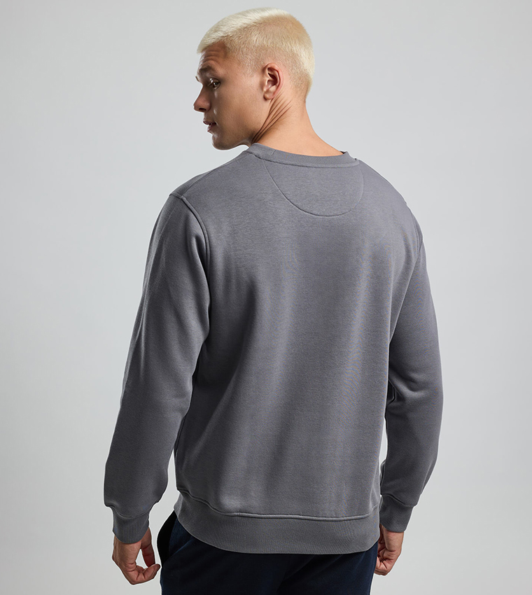 Typography Print Sweatshirt with Crew Neck and Long Sleeves