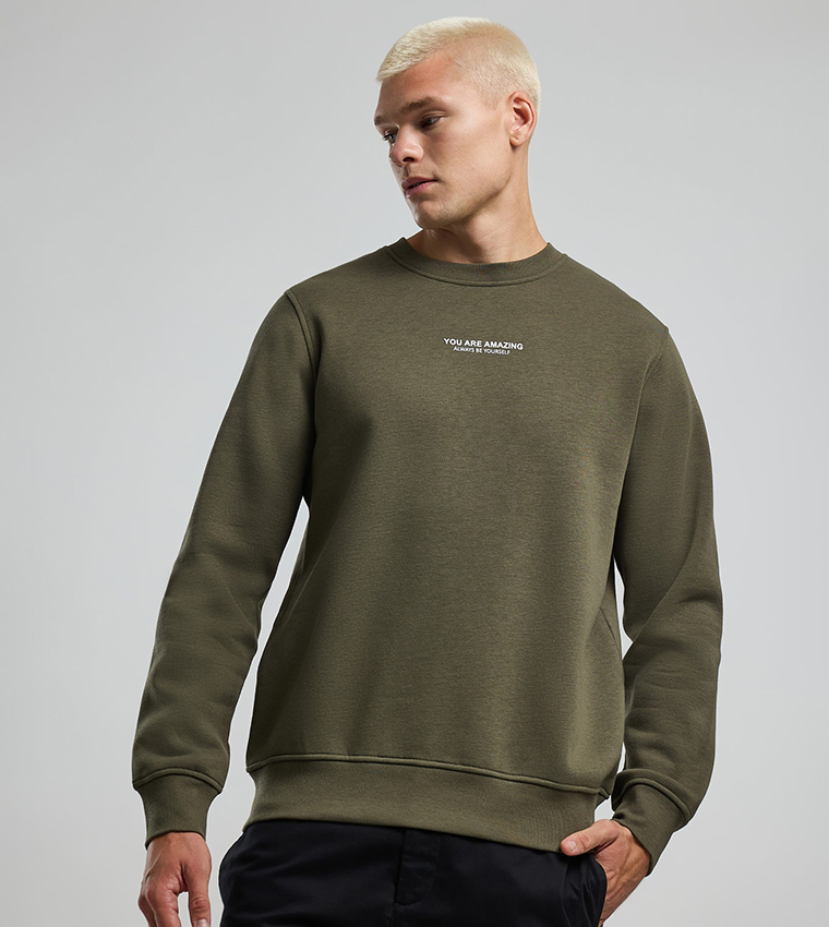 Typography Print Sweatshirt with Crew Neck and Long Sleeves