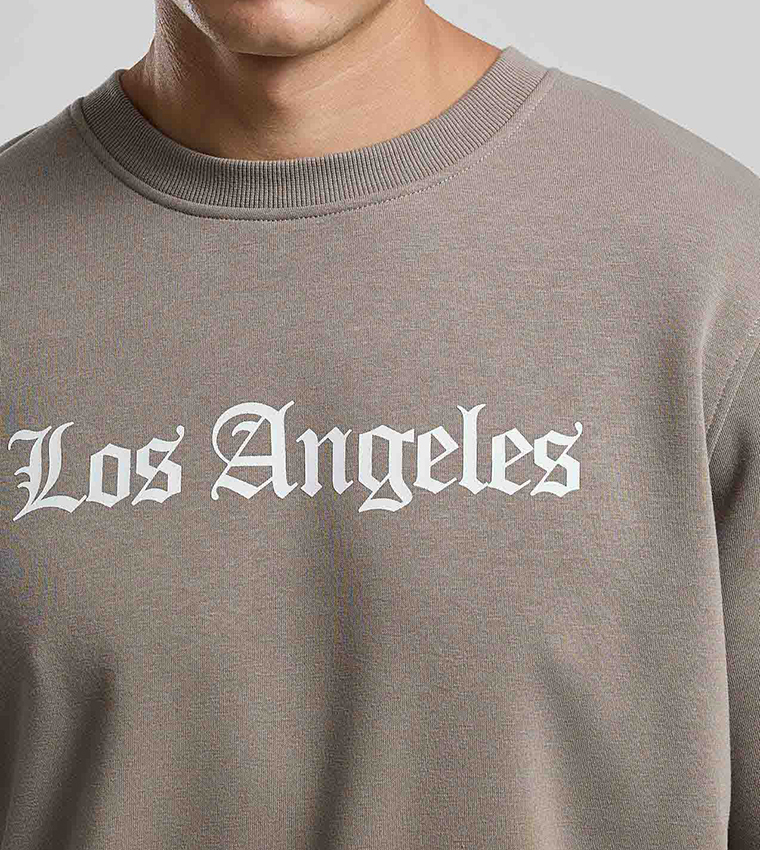 Typography Print Sweatshirt with Crew Neck and Long Sleeves