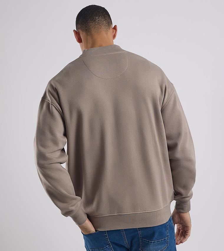 Solid Bomber Jacket with Zipper Closure