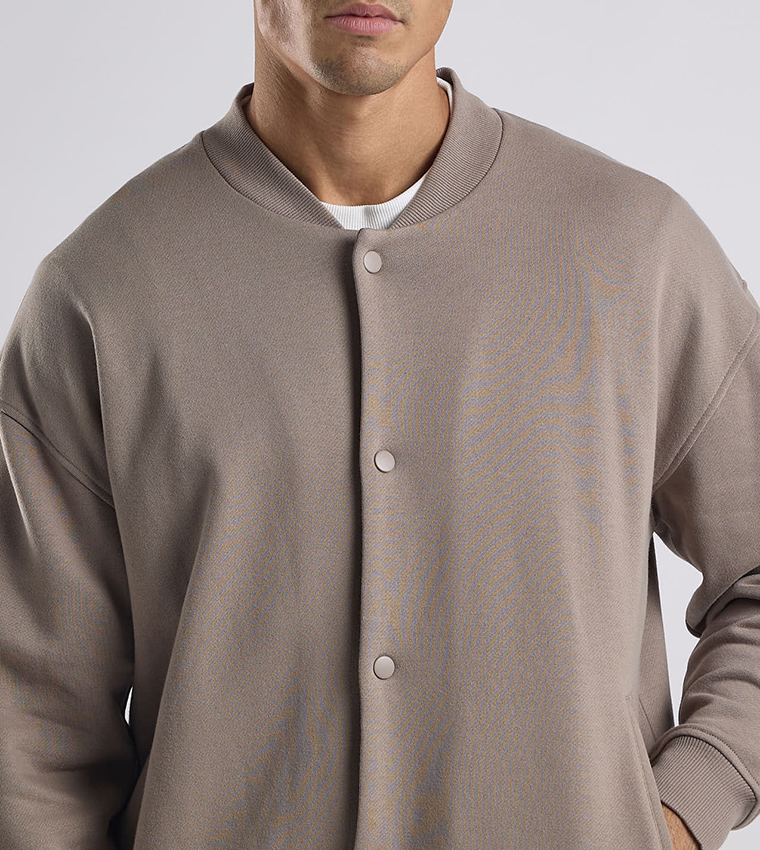 Solid Bomber Jacket with Zipper Closure