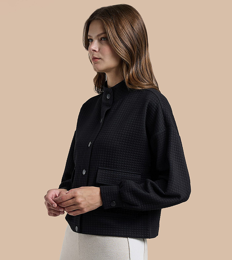 Textured Jacket with Button Closure