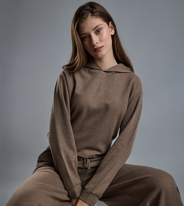 Textured Hoodie with Long Sleeves