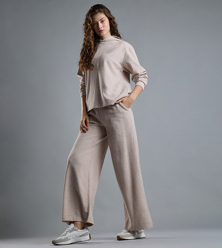 Ribbed Wide Leg Pants with Drawstring Waist