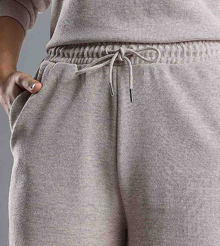 Ribbed Wide Leg Pants with Drawstring Waist
