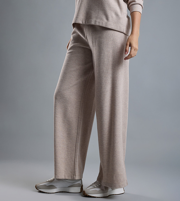 Ribbed Wide Leg Pants with Drawstring Waist