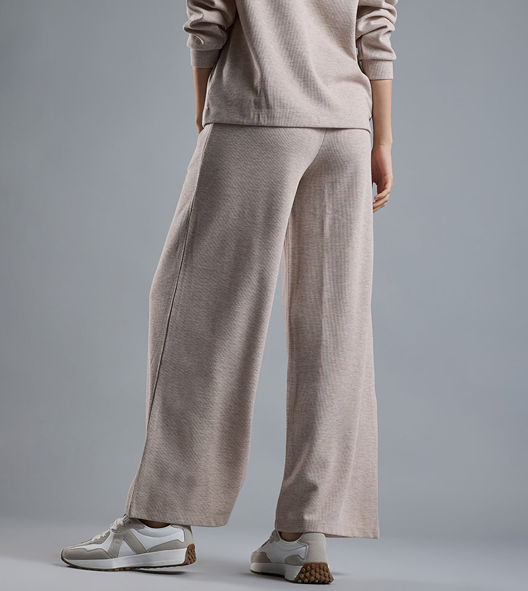 Ribbed Wide Leg Pants with Drawstring Waist