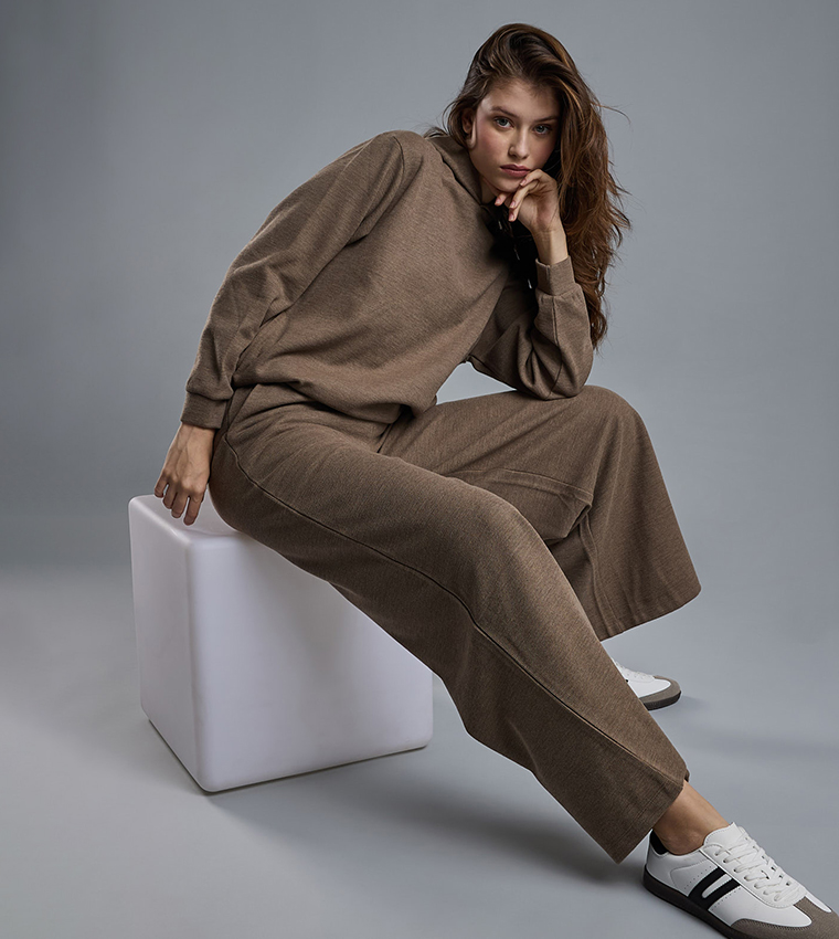 Textured Knit Pants with Elastic Waist