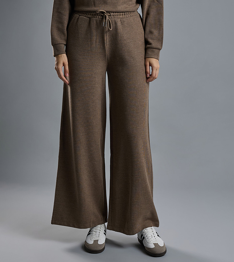 Textured Knit Pants with Elastic Waist