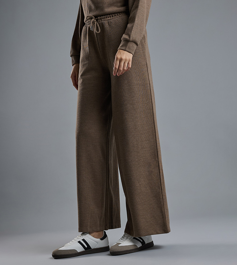 Textured Knit Pants with Elastic Waist