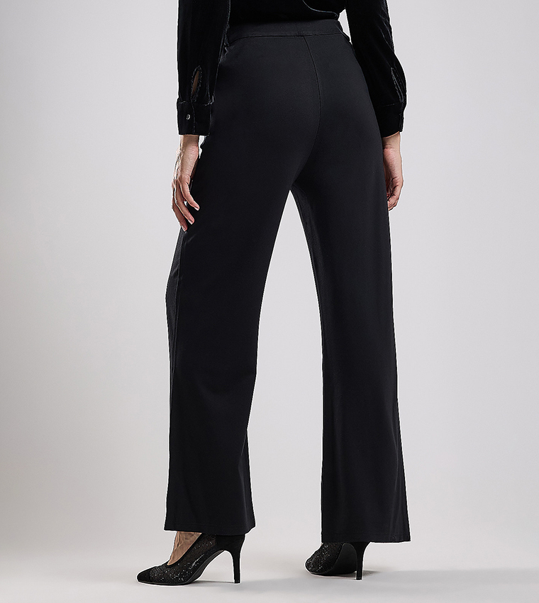 Solid Wide Leg Pants with Button Closure