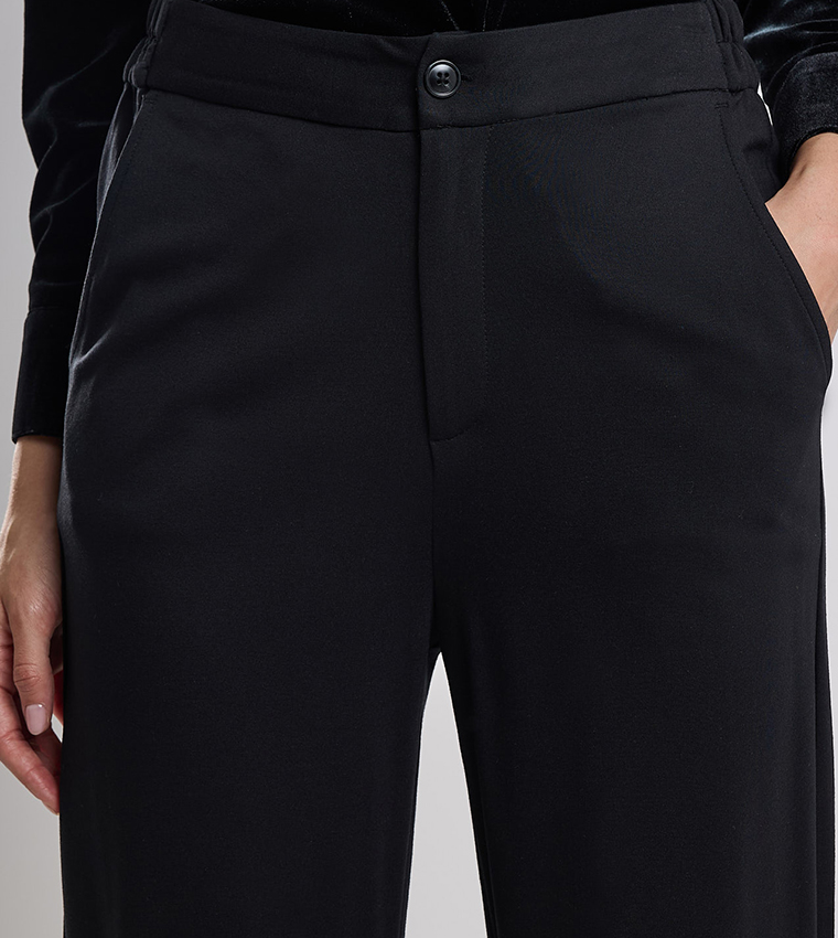 Solid Wide Leg Pants with Button Closure